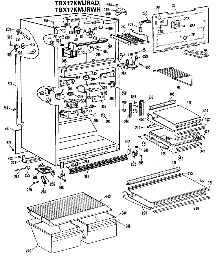 Section Diagram and Parts List for TBX17KMJRWH  General Electric Refrigerator