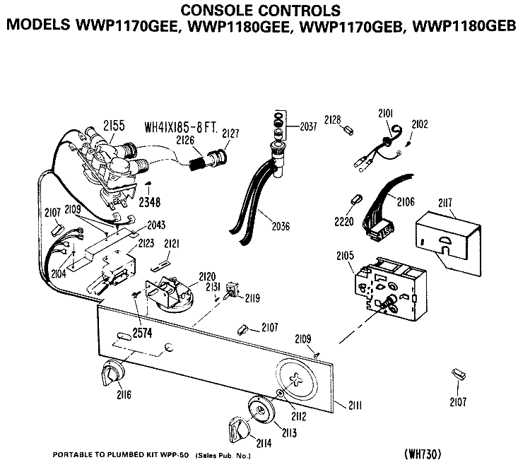 CONSOLE CONTROLS Diagram and Parts List for WWP1180GEE  General Electric Washer
