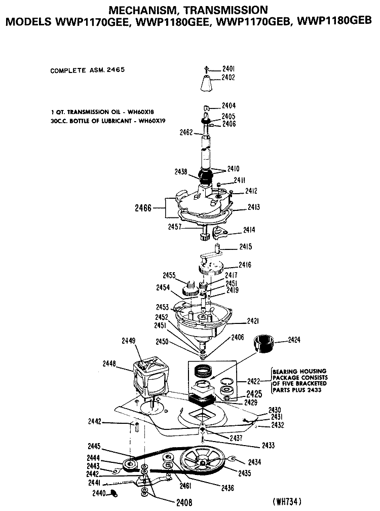 MECHANISM TRANSMISSION Diagram and Parts List for WWP1180GEE  General Electric Washer