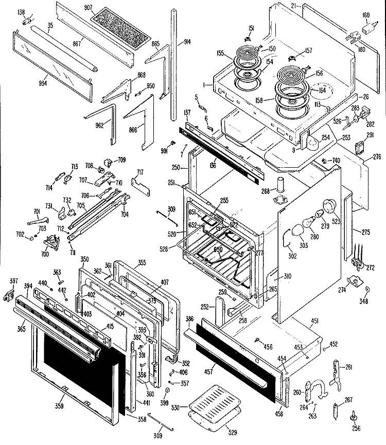 Section Diagram and Parts List for JHP70N*K5  General Electric Microwave Oven Combo