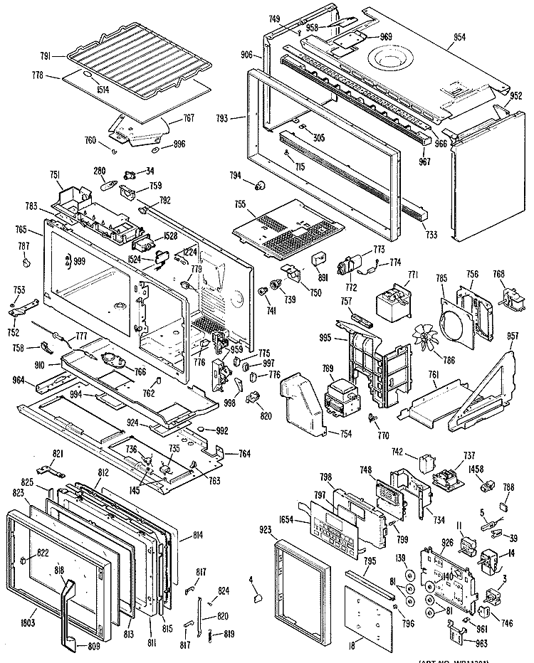 Section Diagram and Parts List for JHP70N*K5  General Electric Microwave Oven Combo