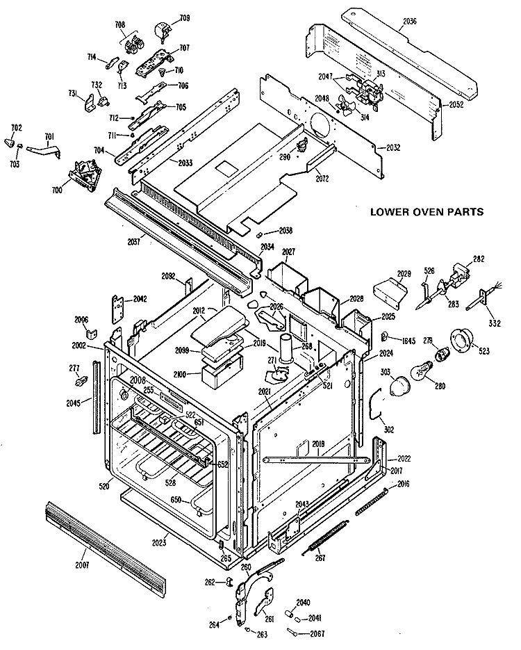 LOWER OVEN PARTS Diagram and Parts List for JKP46G*K4  General Electric Wall Oven