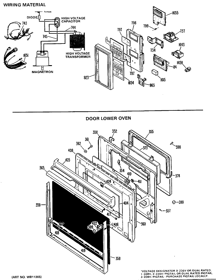 WIRING MATERIAL Diagram and Parts List for JKP78G*K4  General Electric Microwave Oven Combo