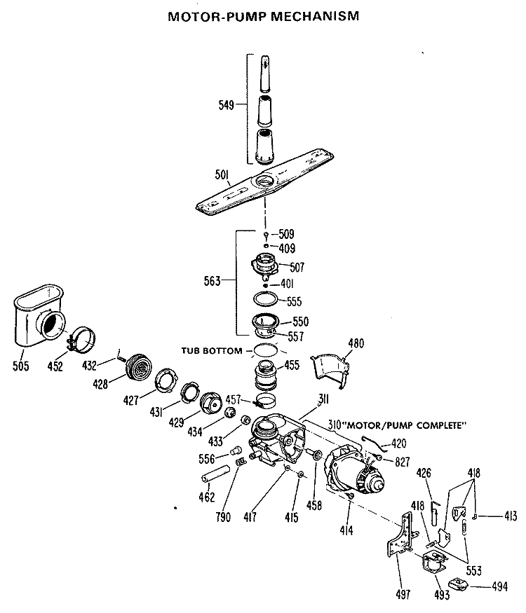 MOTOR - PUMP MECHANISM Diagram and Parts List for GSD650L-01  General Electric Dishwasher