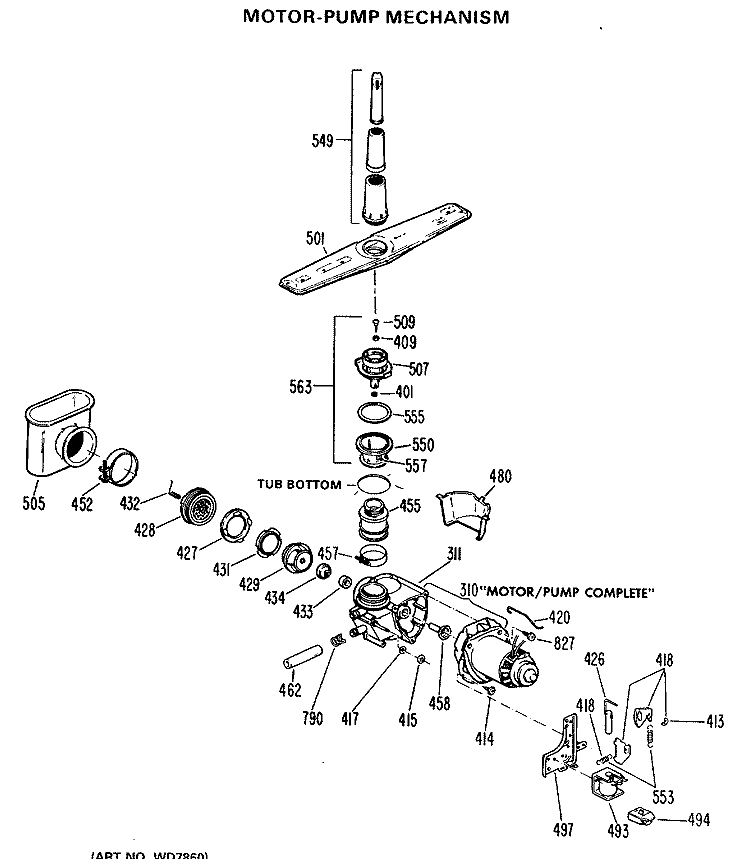 MOTOR - PUMP MECHANISM Diagram and Parts List for GSD790L-03  General Electric Dishwasher