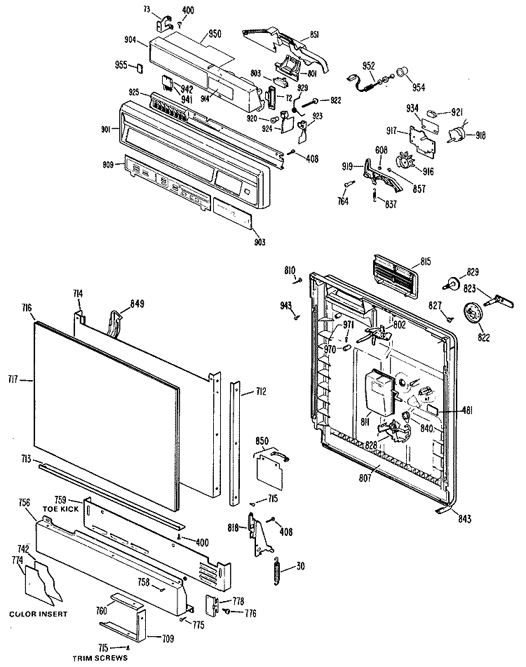 Section Diagram and Parts List for GSD3000W16  General Electric Dishwasher