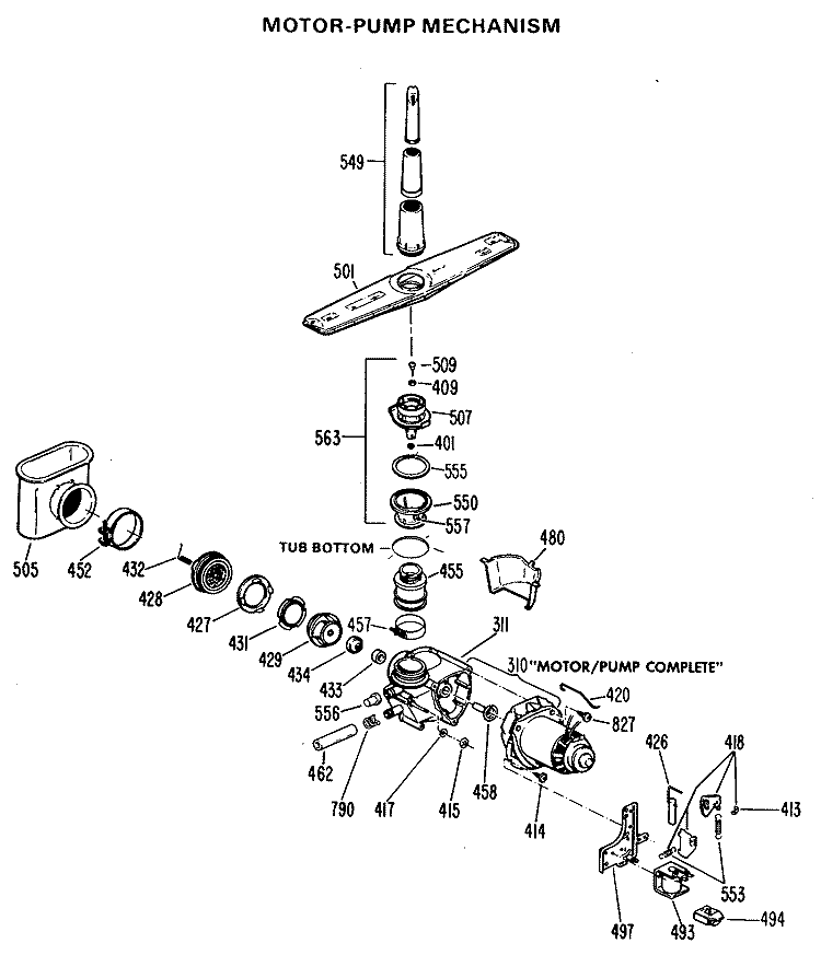 MOTOR - PUMP MECHANISM Diagram and Parts List for GSM507L-02  General Electric Dishwasher
