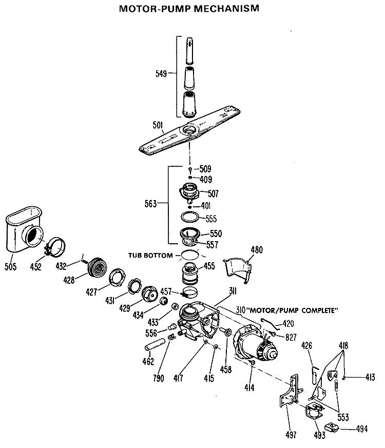 MOTOR - PUMP MECHANISM Diagram and Parts List for GSD580K-02  General Electric Dishwasher
