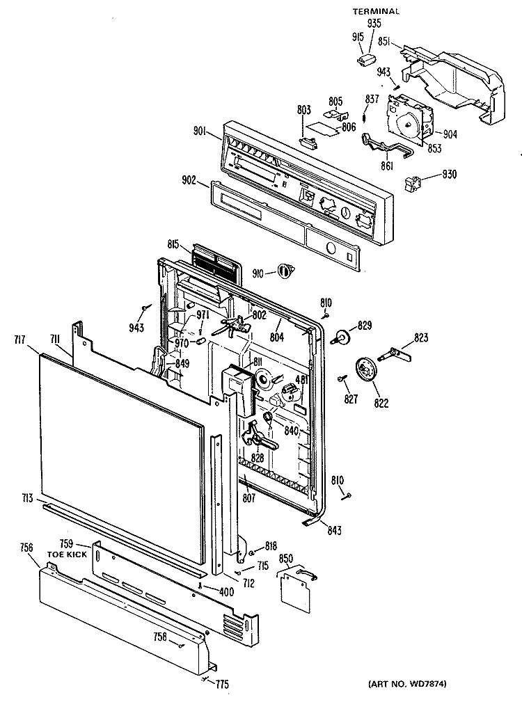 Section Diagram and Parts List for GSD500L-02BA  General Electric Dishwasher