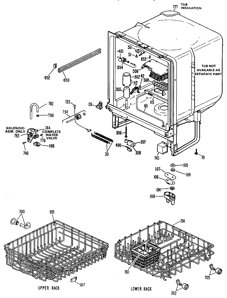 Section Diagram and Parts List for GSD500L-02BA  General Electric Dishwasher
