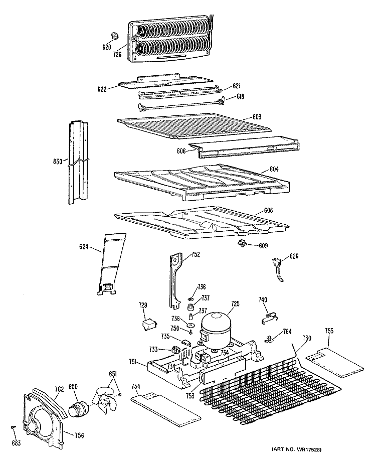 Section Diagram and Parts List for TBX18KLGRWH  General Electric Refrigerator