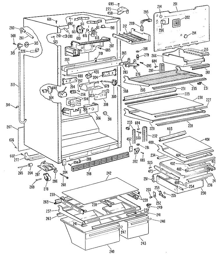 Section Diagram and Parts List for TBX21ZLFRAD  General Electric Refrigerator