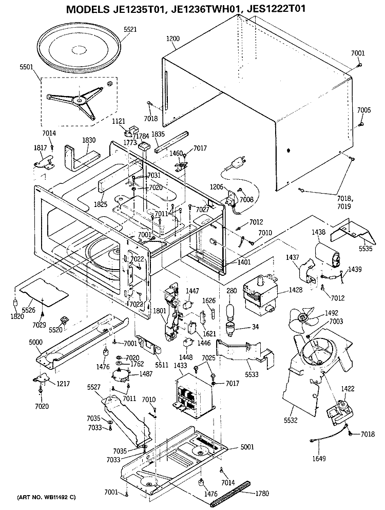 Section Diagram and Parts List for JE1236TWH01  General Electric Microwave