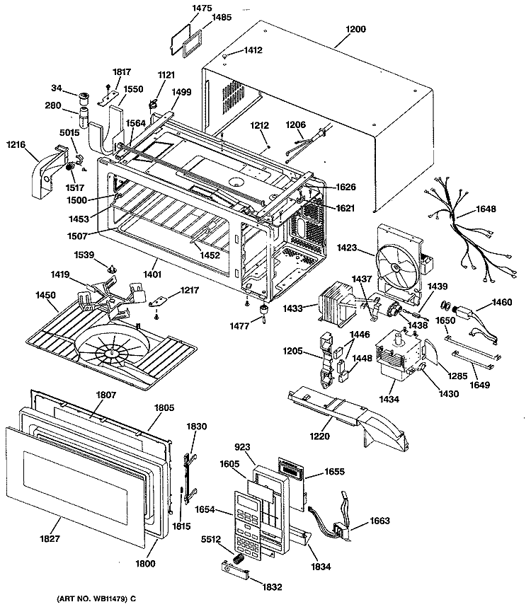 Section Diagram and Parts List for JEM825K01  General Electric Microwave
