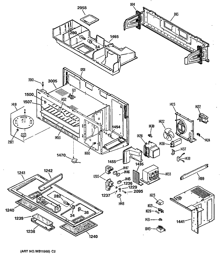 Section Diagram and Parts List for JVM142K03  General Electric Microwave
