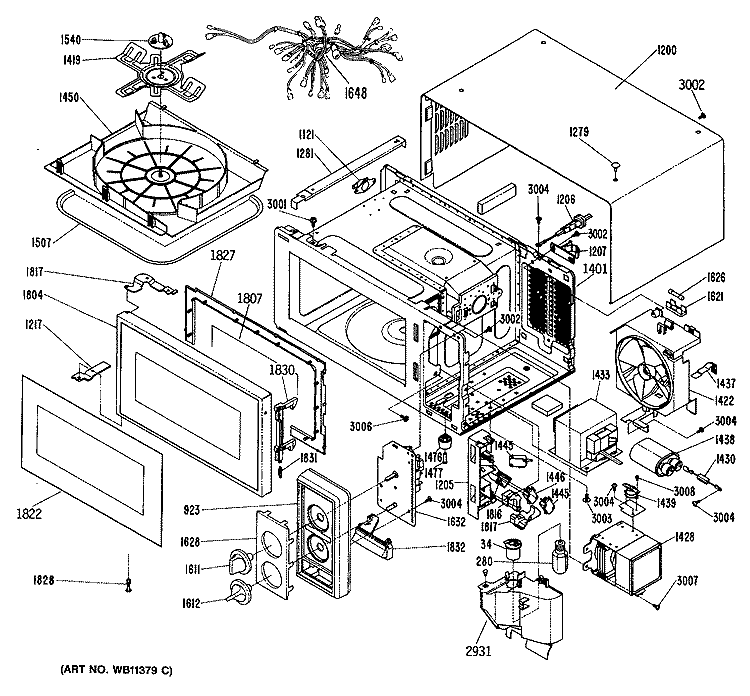 Section Diagram and Parts List for JE41A01  General Electric Microwave