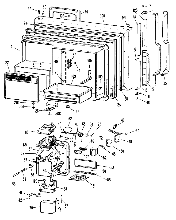 Section Diagram and Parts List for TBX25RMFRWH  General Electric Refrigerator