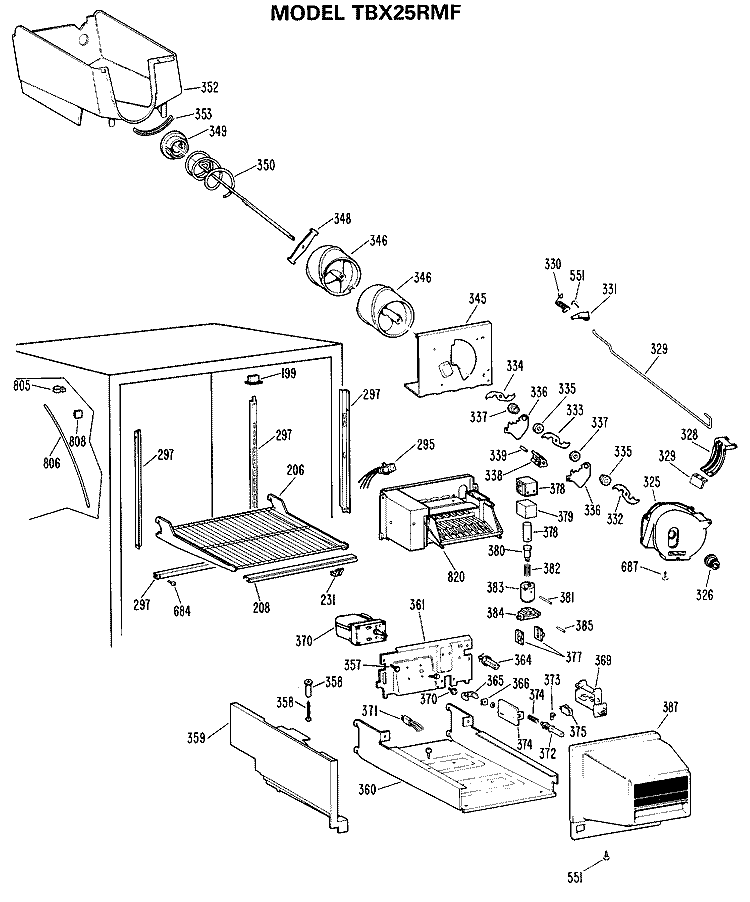 Section Diagram and Parts List for TBX25RMFRWH  General Electric Refrigerator