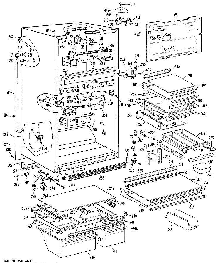 Section Diagram and Parts List for TBX25RMFRWH  General Electric Refrigerator
