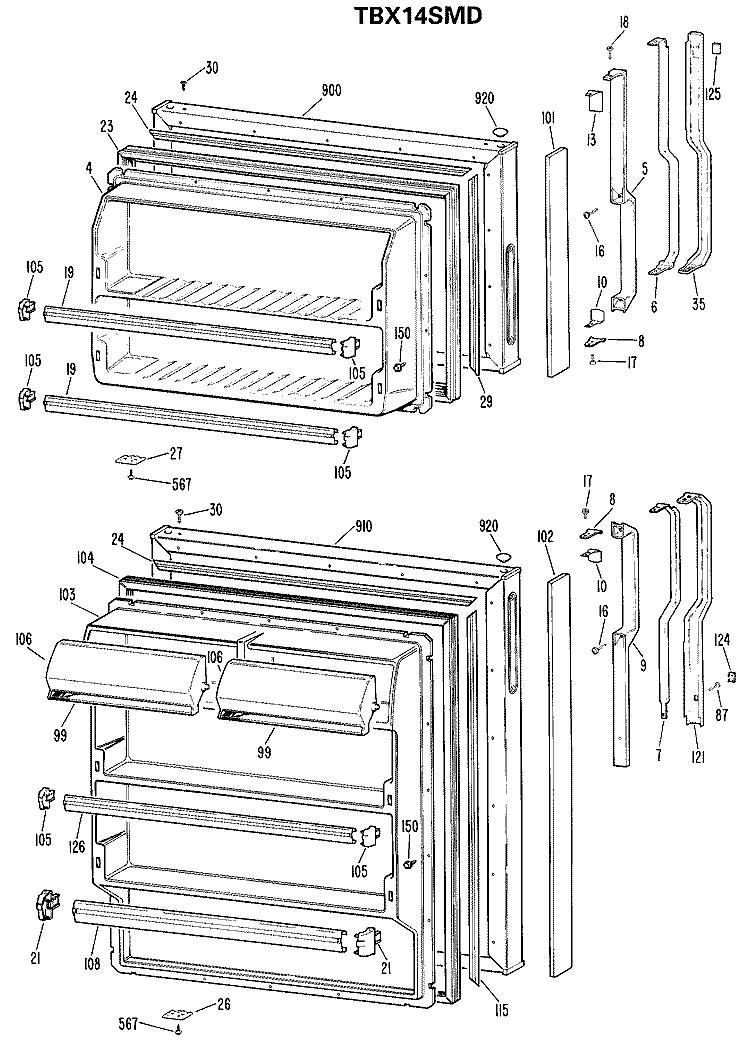 Section Diagram and Parts List for TBX14SMCLWH  General Electric Refrigerator