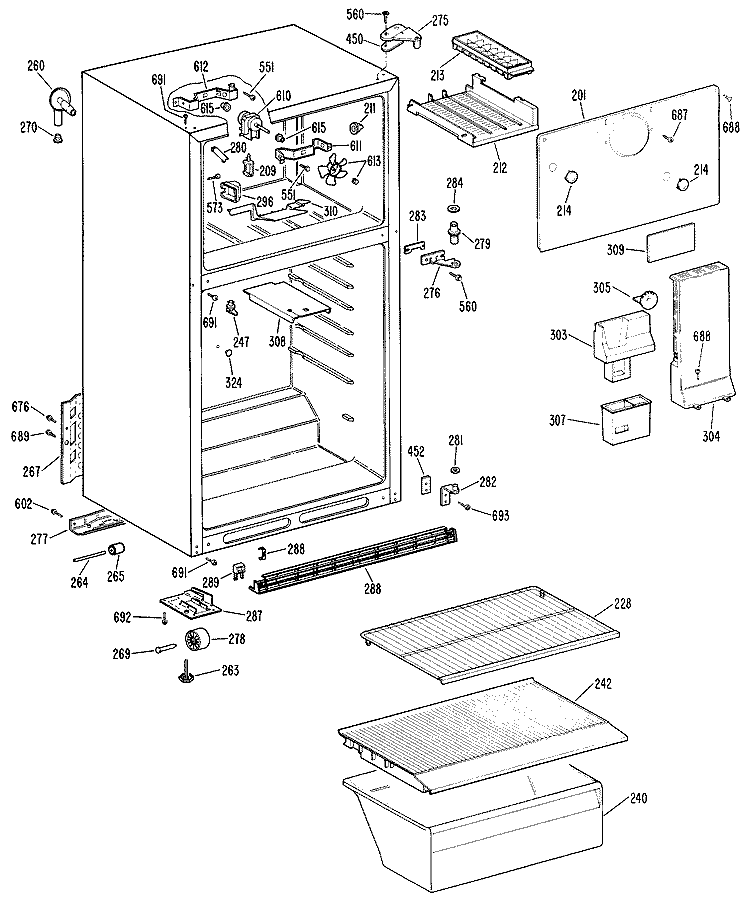 Section Diagram and Parts List for TBX14SMCLWH  General Electric Refrigerator