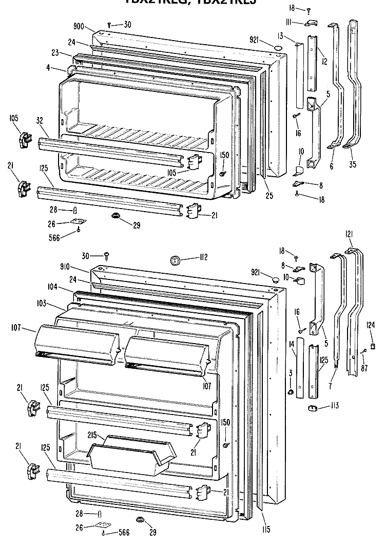 Section Diagram and Parts List for TBX21KLGRWH  General Electric Refrigerator