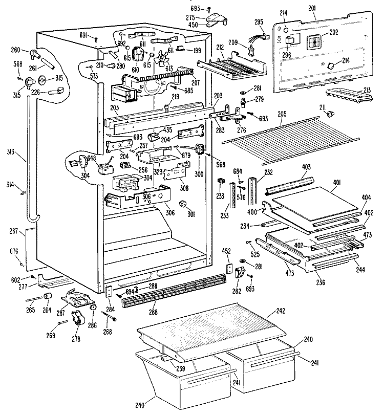 Section Diagram and Parts List for TBX21KLGRWH  General Electric Refrigerator