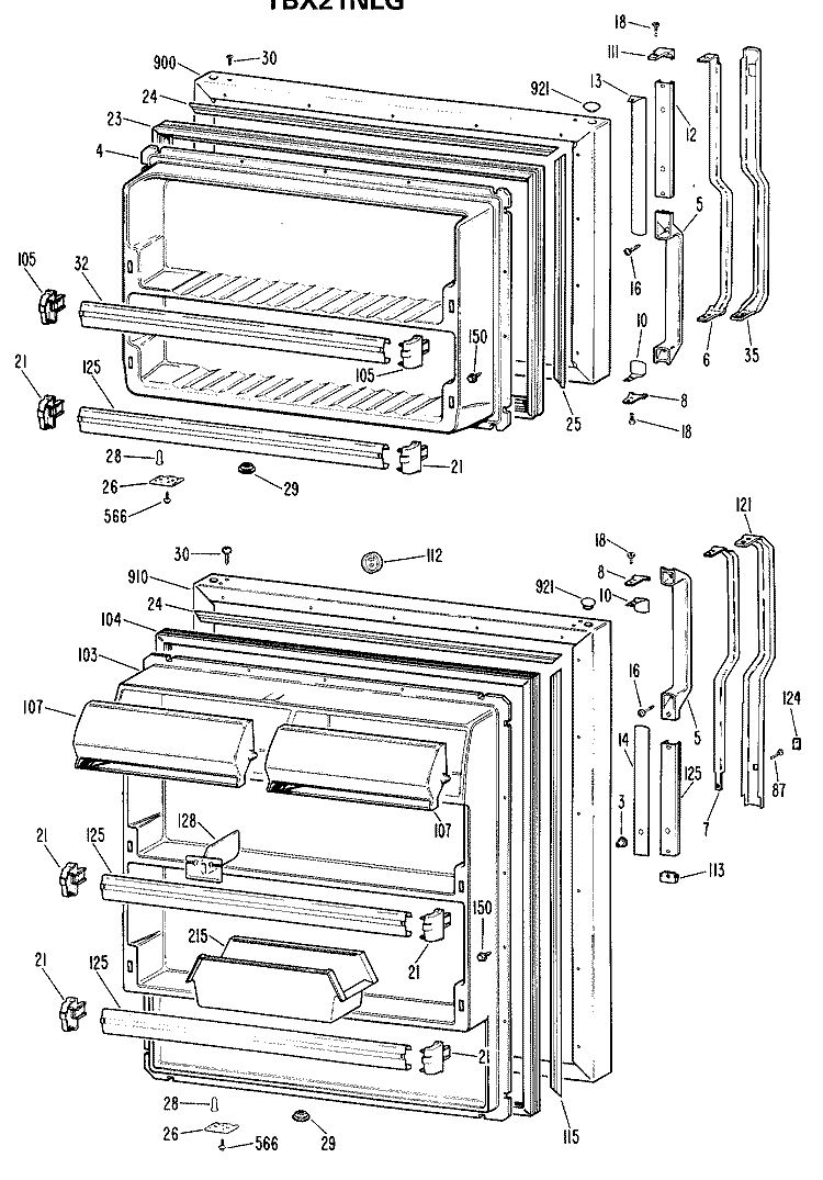 Section Diagram and Parts List for TBX21NLGRAD  General Electric Refrigerator