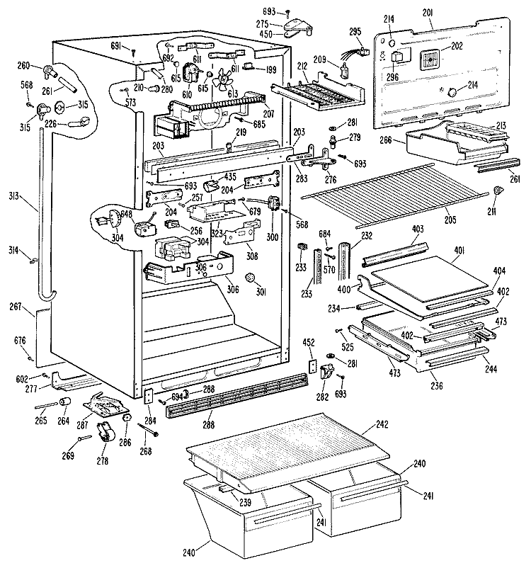 Section Diagram and Parts List for TBX21NLGRAD  General Electric Refrigerator