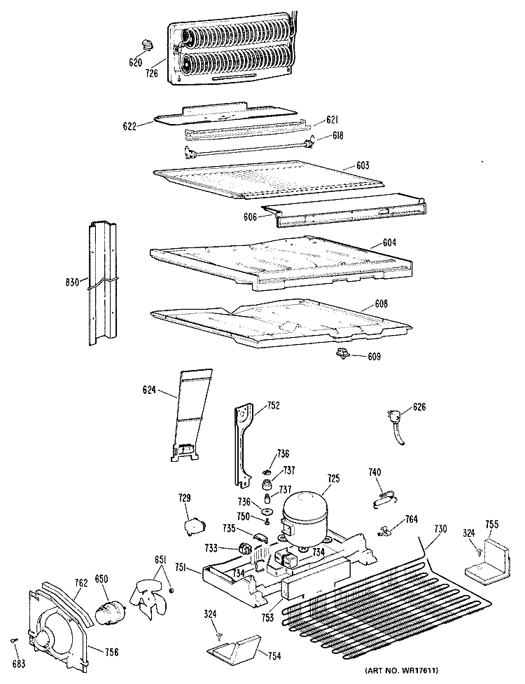 Section Diagram and Parts List for TBX21NLGRAD  General Electric Refrigerator