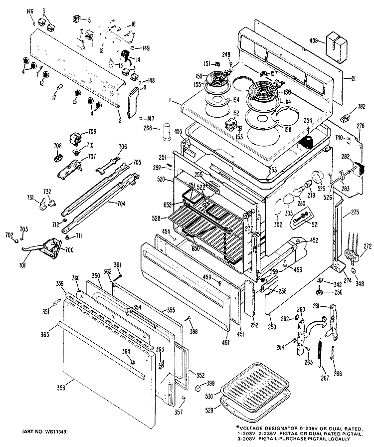 Section Diagram and Parts List for JBP22*N1  General Electric Range