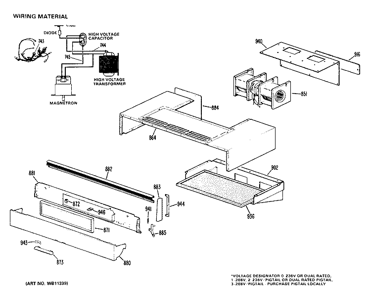 Section Diagram and Parts List for JHP64V*L1  General Electric Microwave Oven Combo