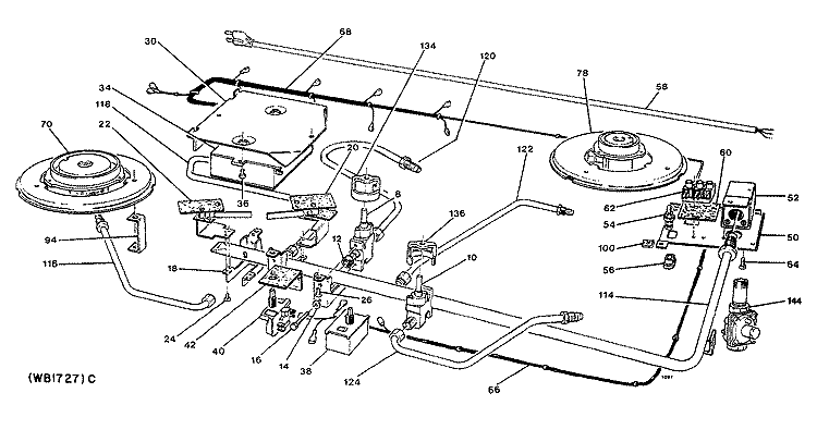 Section Diagram and Parts List for ZGU661EM1WG  General Electric Cooktop