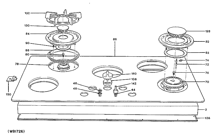 Section Diagram and Parts List for ZGU661EM1WG  General Electric Cooktop