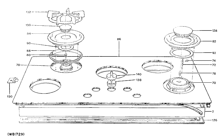 Section Diagram and Parts List for ZGU650EM1BG  General Electric Cooktop