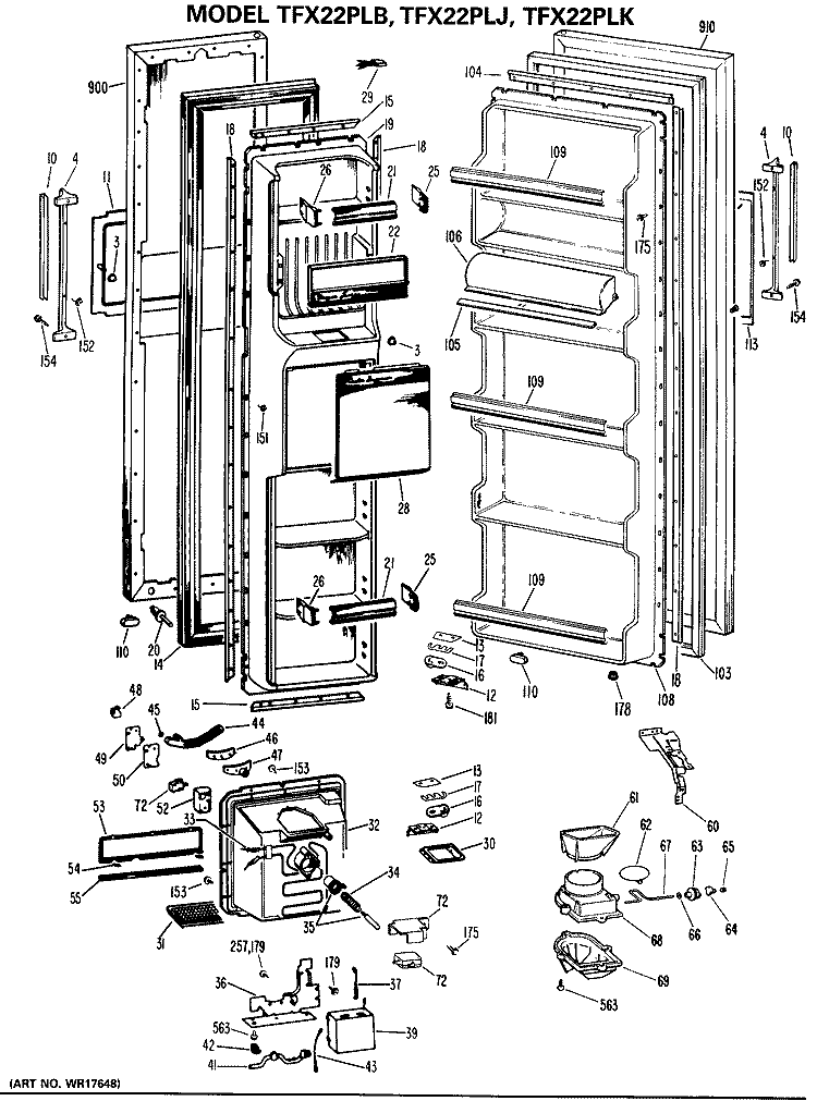 Section Diagram and Parts List for TFX22PLB  General Electric Refrigerator