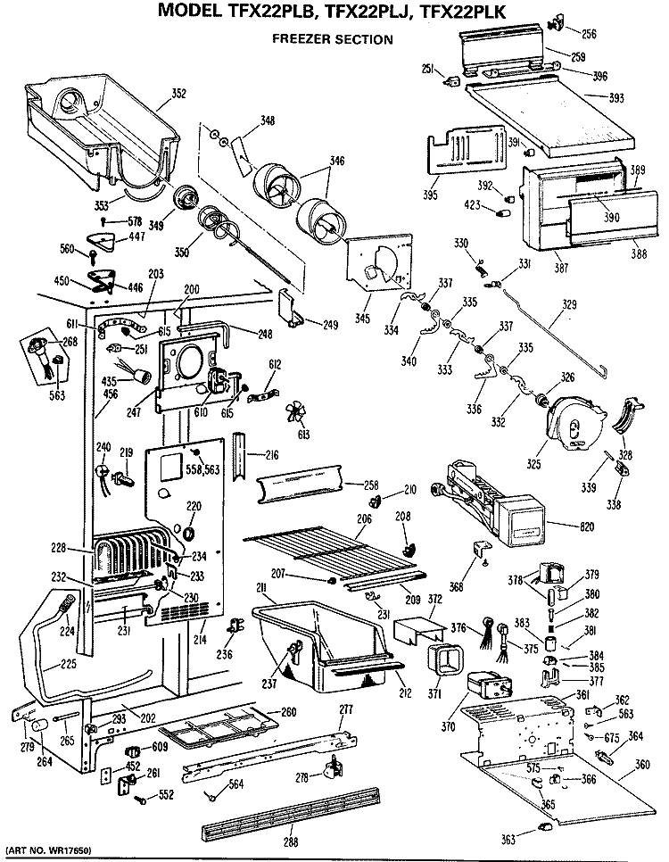 FREEZER SECTION Diagram and Parts List for TFX22PLB  General Electric Refrigerator