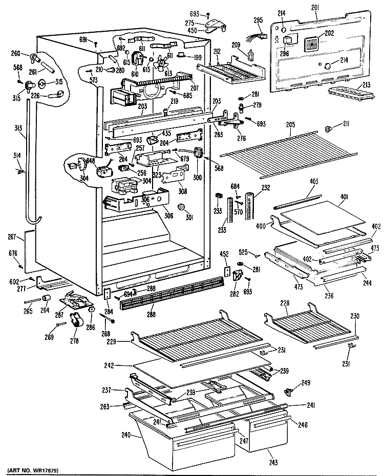 Section Diagram and Parts List for TBX18DLRRWH  General Electric Refrigerator
