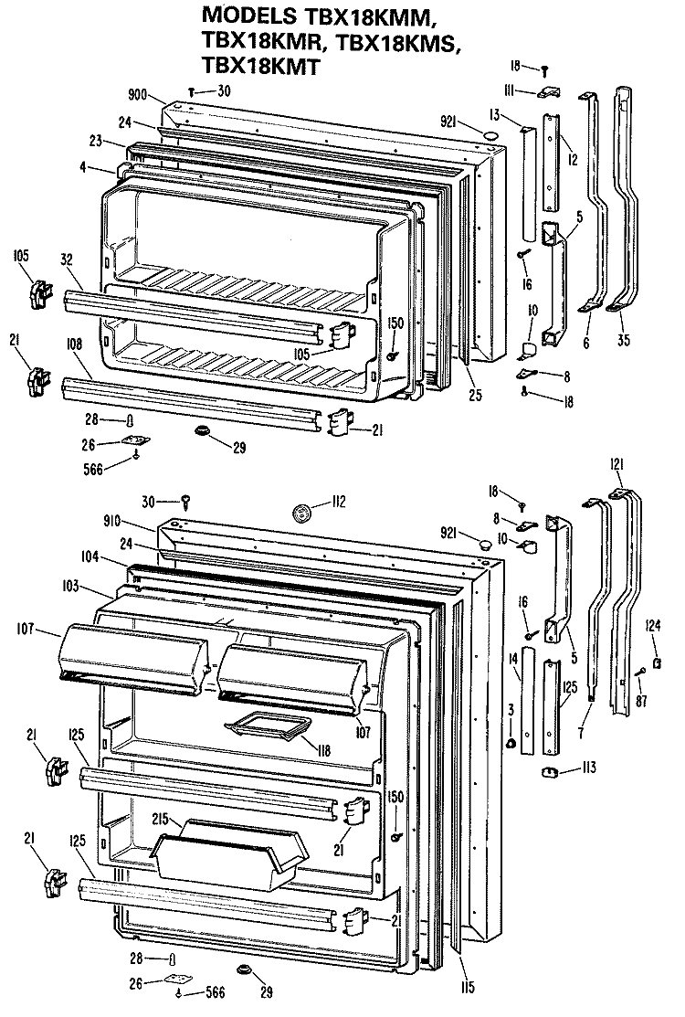 Section Diagram and Parts List for TBX18KMTRAD  General Electric Refrigerator