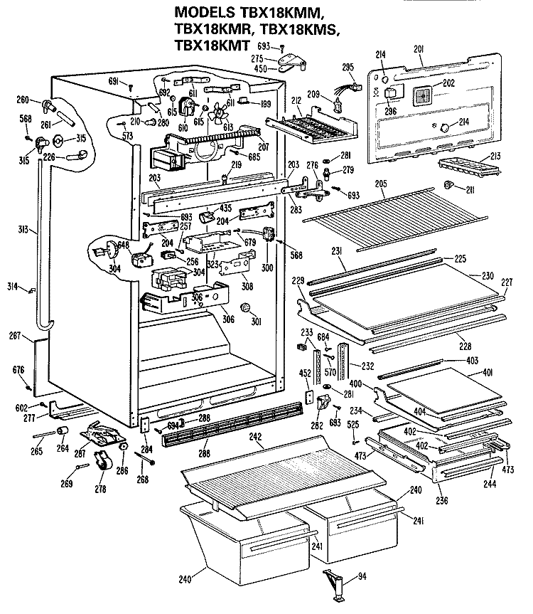Section Diagram and Parts List for TBX18KMTRAD  General Electric Refrigerator