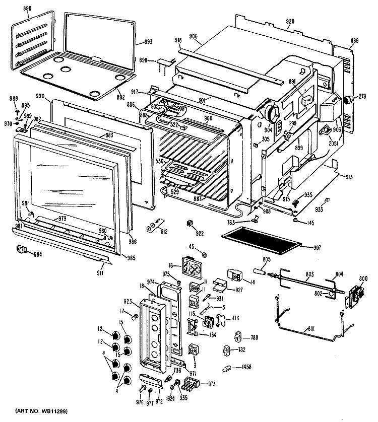 Section Diagram and Parts List for JHP63V*K4  General Electric Range