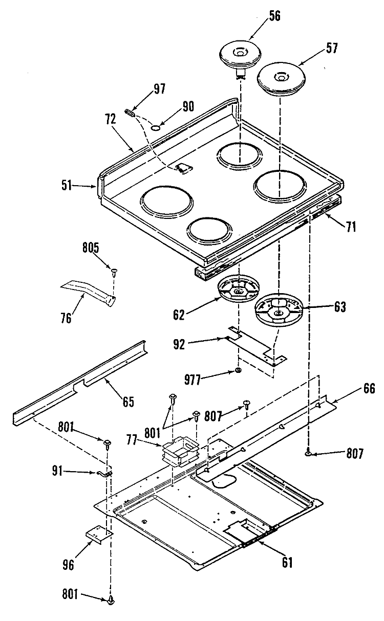 Section Diagram and Parts List for JBP29GM1  General Electric Range