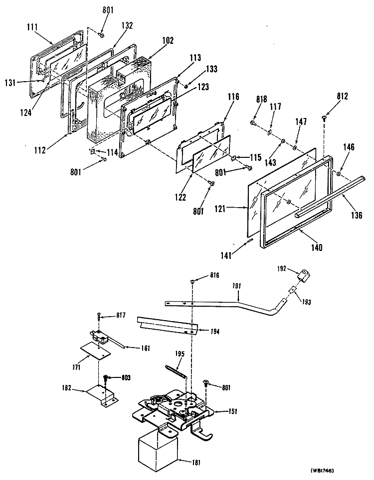 Section Diagram and Parts List for JBP29GM1  General Electric Range