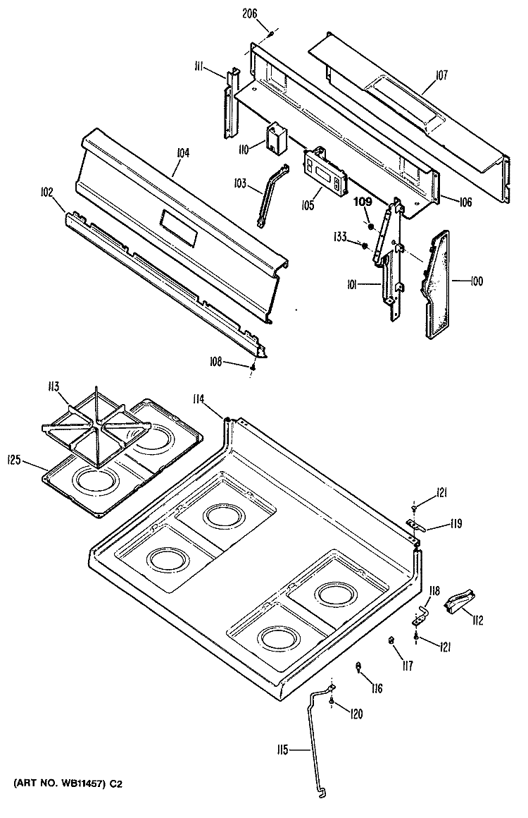 Section Diagram and Parts List for JGBC12GEN1  General Electric Range