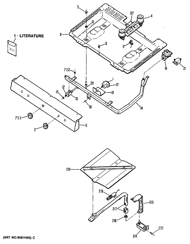 Section Diagram and Parts List for JGBS04EN1  General Electric Range