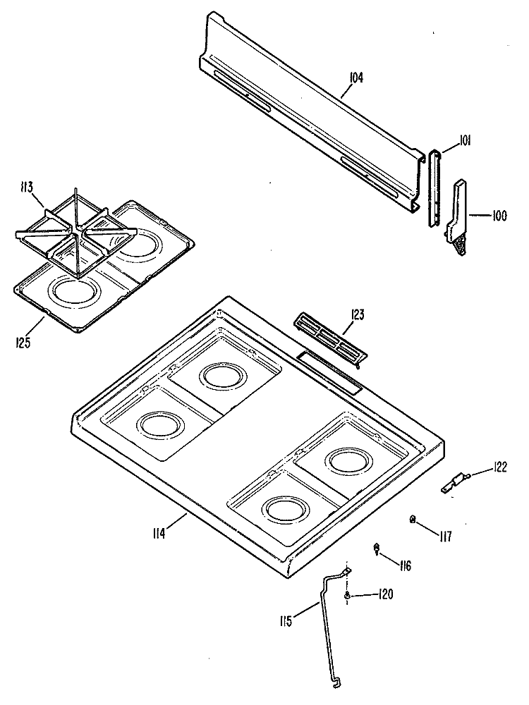 Section Diagram and Parts List for JGBS04EN1  General Electric Range