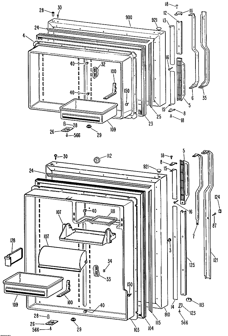 Section Diagram and Parts List for TBX19ZLSRAD  General Electric Refrigerator