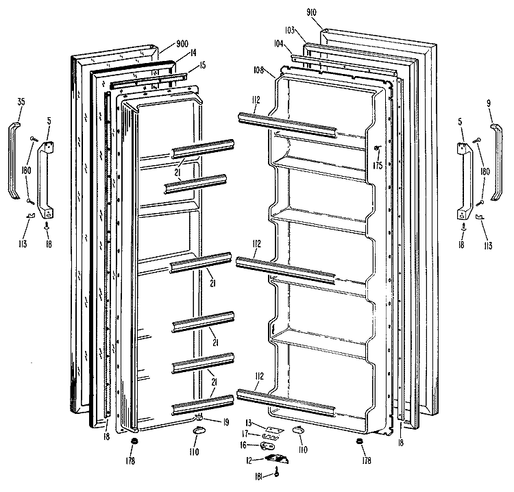 Section Diagram and Parts List for TFX19LLJ  General Electric Refrigerator