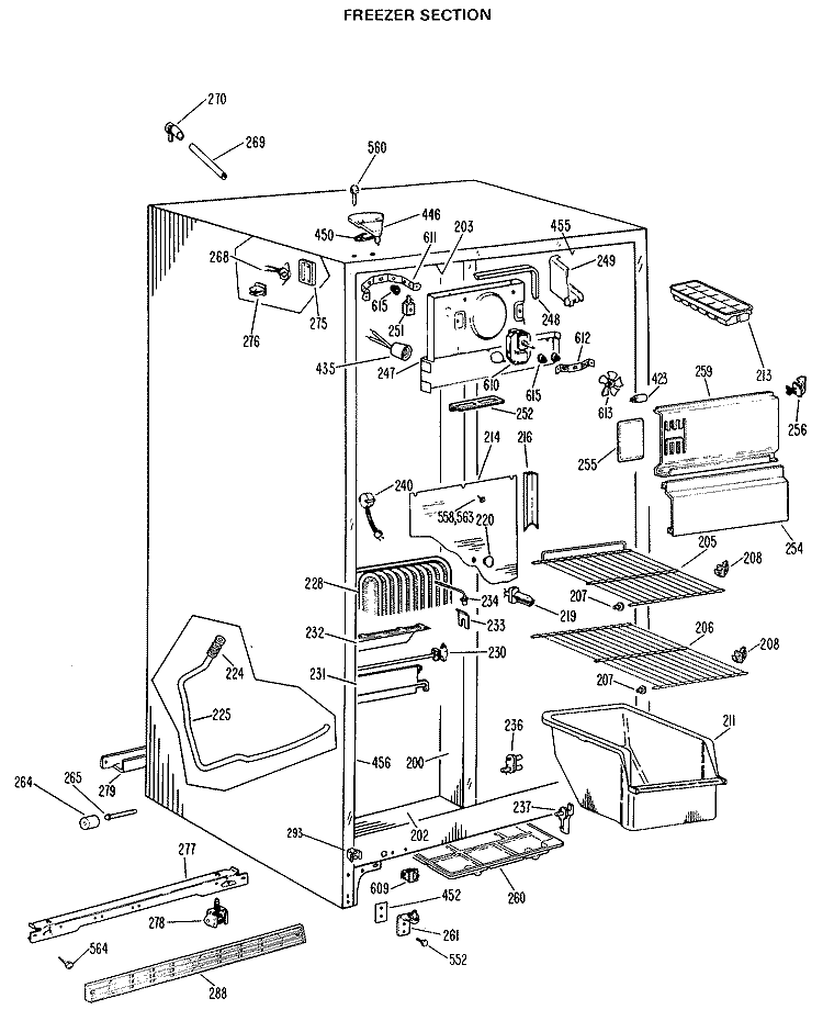 FREEZER SECTION Diagram and Parts List for TFX19LLJ  General Electric Refrigerator