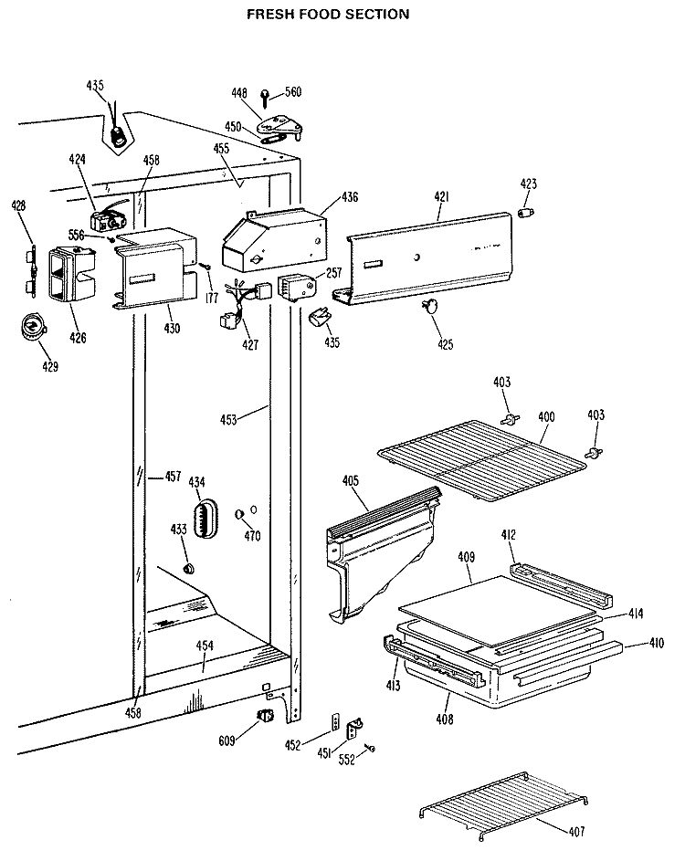 FRESH FOOD SECTION Diagram and Parts List for TFX19LLJ  General Electric Refrigerator